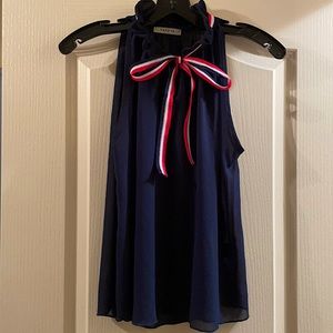 Ruffled bow high neck blouse